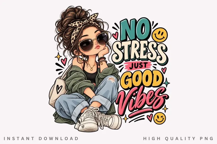 No Stress Just Good Vibes Cute Boho Girl Sunglasses Positive