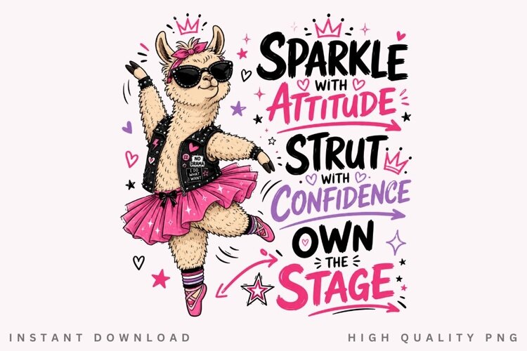 Ballerina Llama PNG Sublimation Design, Cute Punk Alpaca example image 1