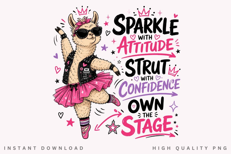 Ballerina Llama PNG Sublimation Design, Cute Punk Alpaca