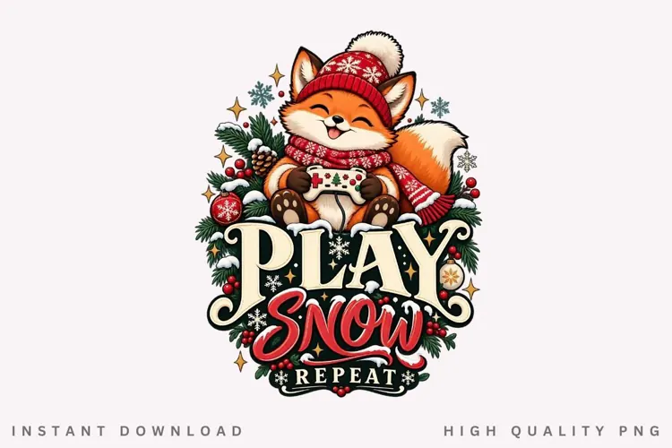 Play Snow Repeat Cute Winter Fox Gaming Christmas PNG