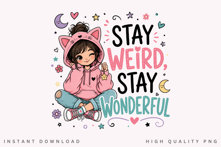 Stay Weird Stay Wonderful PNG Sublimation Design, Cute Cat
