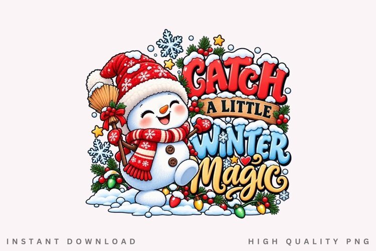 Cute Snowman Christmas Winter Magic Holiday Design PNG example image 1