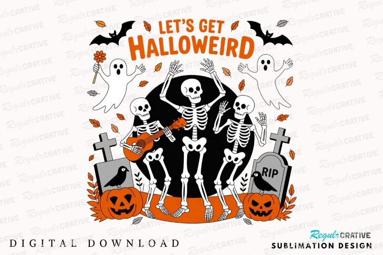 Halloween Skeletons Party with Pumpkins Sublimation PNG