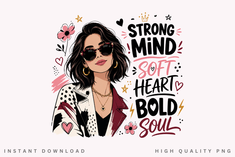 Strong Mind Soft Heart PNG Sublimation Design, Chic Fashion
