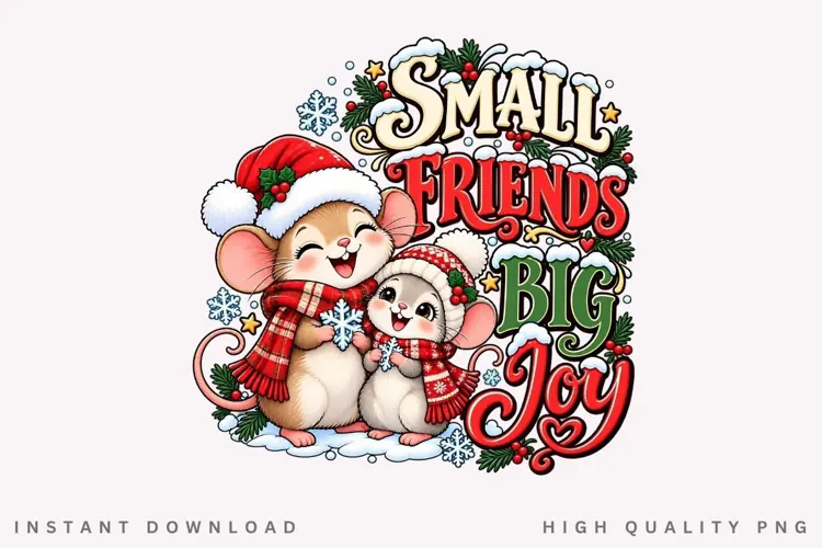 Small Friends Big Joy Cute Christmas Mice Winter Holiday