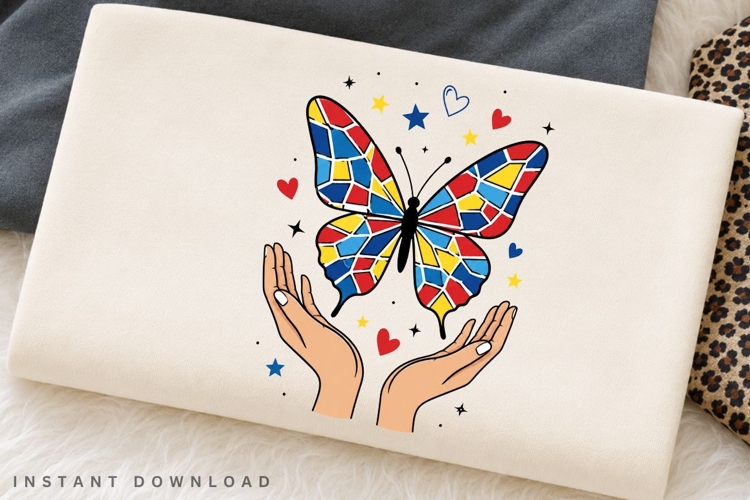 Autism Butterfly PNG Sublimation Design, Mosaic Butterfly