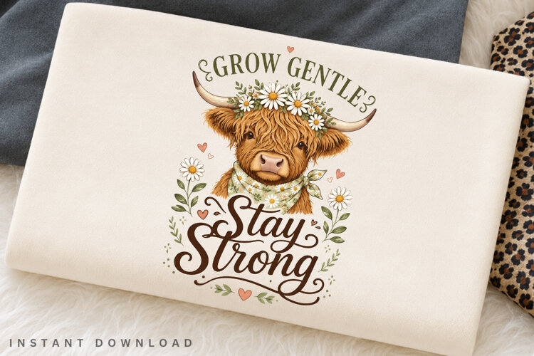 Grow Gentle Stay Strong PNG Sublimation Design, Cute example image 1