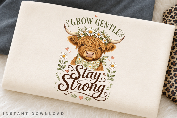 Grow Gentle Stay Strong PNG Sublimation Design, Cute