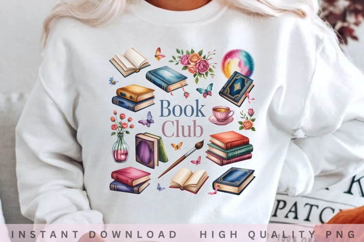 Book Club PNG, Cozy Reader Sublimation Design, Floral Book