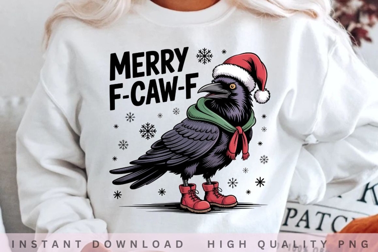 Merry F-Caw-F Christmas Crow PNG example image 1