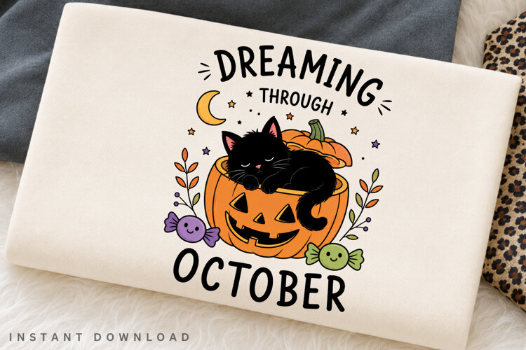 Dreaming Through October PNG Sublimation Design, Sleeping example image 1