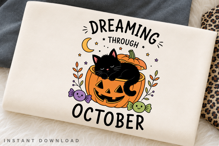 Dreaming Through October PNG Sublimation Design, Sleeping