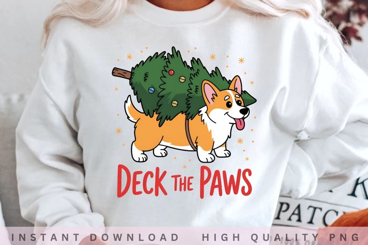 Deck The Paws Corgi Christmas PNG, Funny Christmas Dog