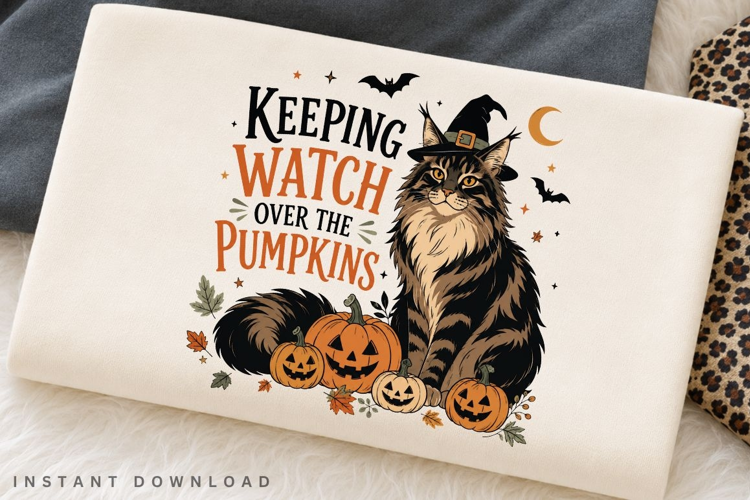 Keeping Watch Over The Pumpkins PNG Sublimation Design