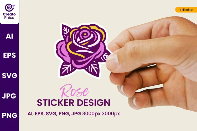 rose flower sticker design printable floral illustration