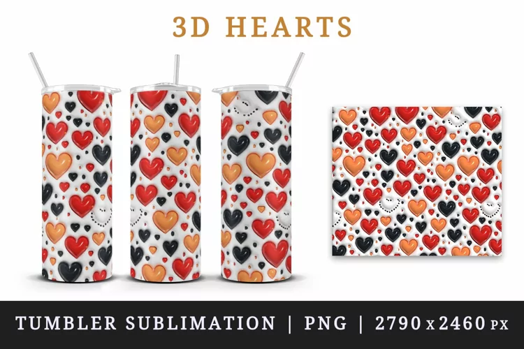 3D inflate Hearts, love 20oz tumbler wrap sublimation design