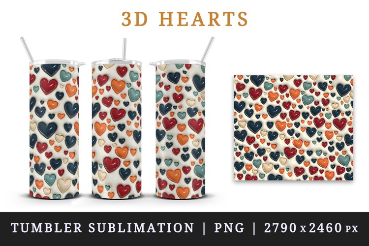 3D inflate Hearts, love 20oz tumbler wrap sublimation design example image 1