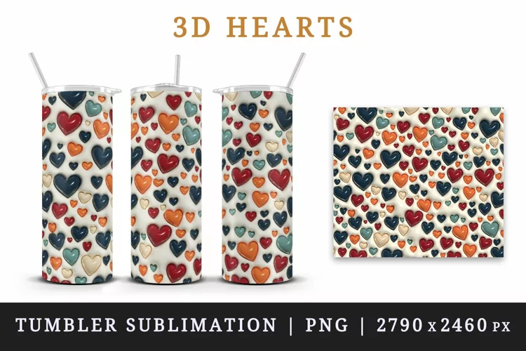 3D inflate Hearts, love 20oz tumbler wrap sublimation design