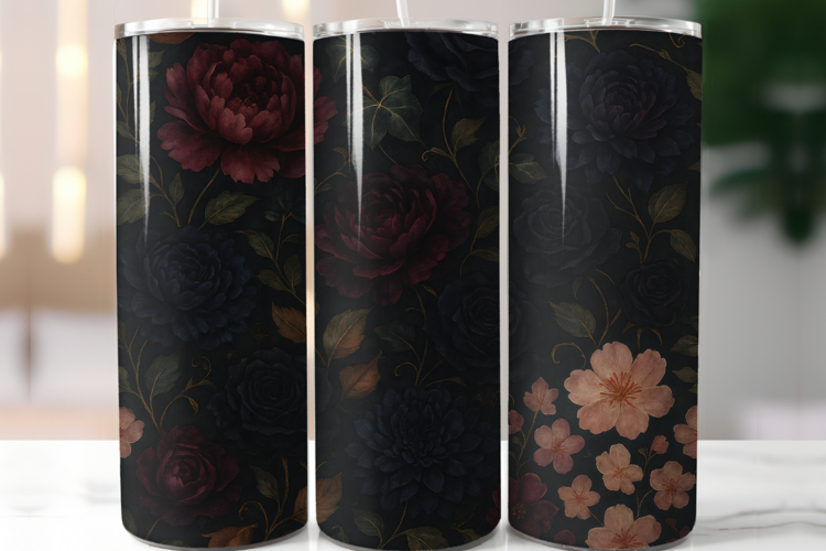 Vintage floral Gothic style Botanical Sublimation Tumbler