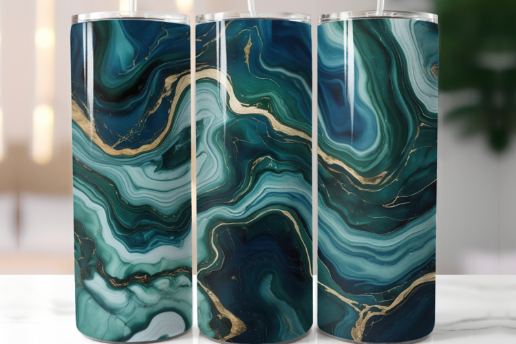 Elegant Blue Green Gold Tumbler Teal and Gold Marble
