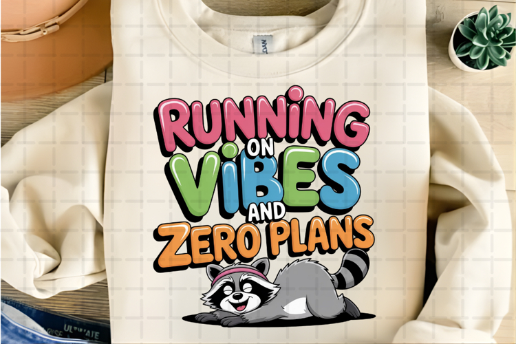 Running on Vibes and Zero Plans Funny Raccoon Retro PNG