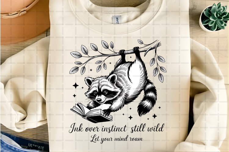 Curious Raccoon Reading a Book Hanging from a Tree