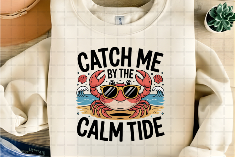 Catch Me by the Calm Tide Cool Crab Summer Beach PNG Design