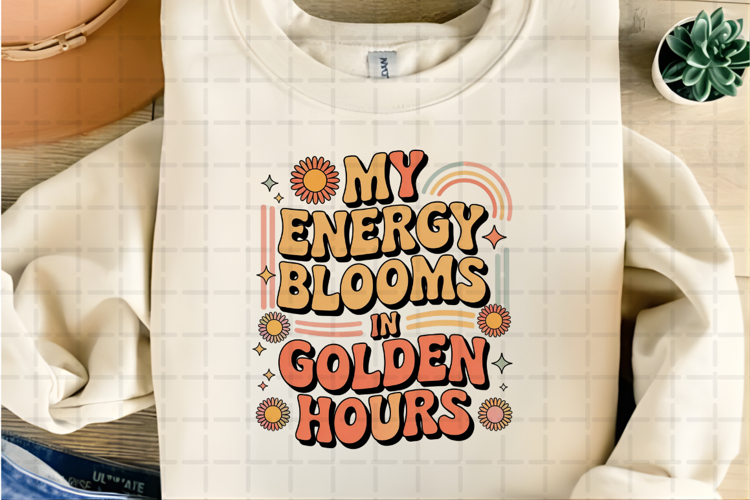 My Energy Blooms in Golden Hours Retro Sunset Typography PNG