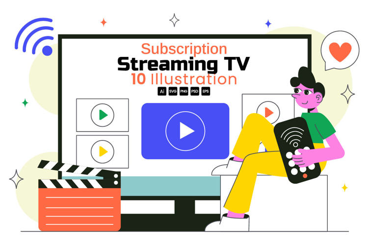 10 Online Subscription Streaming TV Illustration