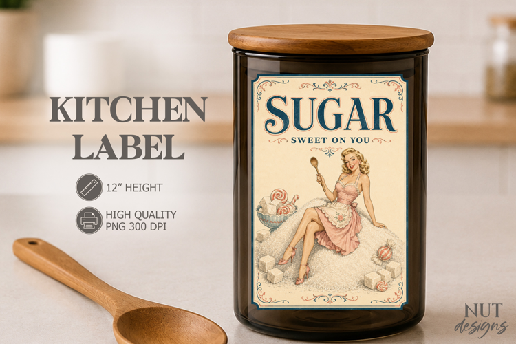 Pin up girl Vintage Sugar Kitchen Label pantry label