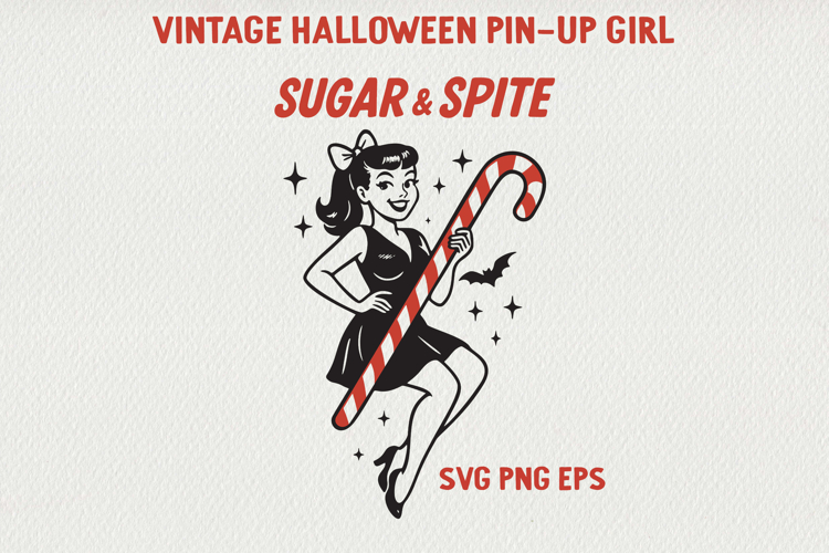 Vintage Halloween Pin-Up Girl Poster | Retro PNG SVG