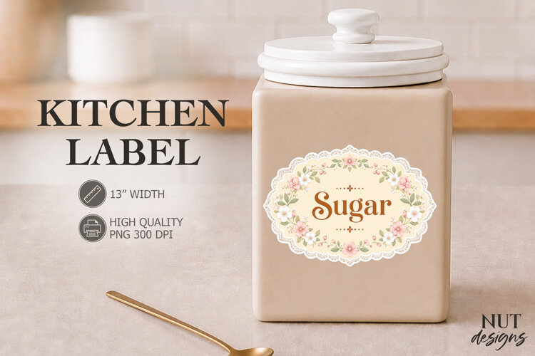 Vintage Sugar Floral Kitchen Label Pantry Label example image 1