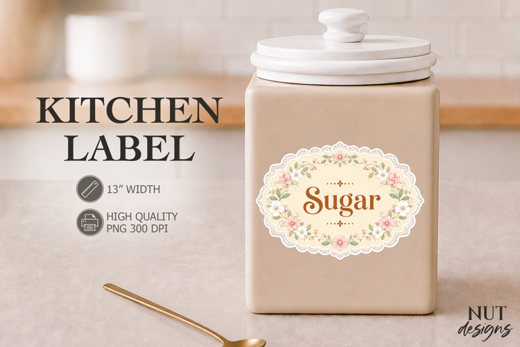Vintage Sugar Floral Kitchen Label Pantry Label