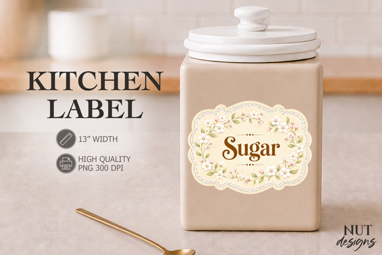Vintage Sugar Floral Kitchen Label Pantry Label