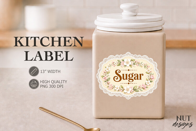 Vintage Sugar Floral Lace Kitchen Label Pantry Label example image 1