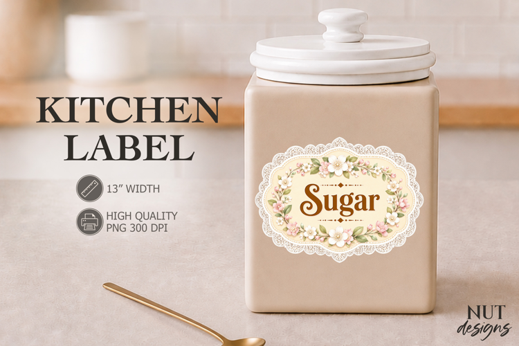Vintage Sugar Floral Lace Kitchen Label Pantry Label