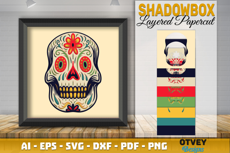 Sugar Skull 3D Shadowbox Layered Papercut