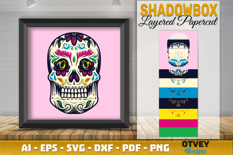 Sugar Skull 3D Shadowbox Layered Papercut