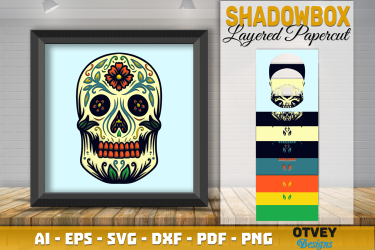 Sugar Skull 3D Shadowbox Layered Papercut