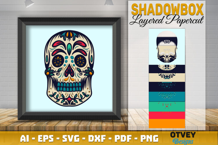 Sugar Skull 3D Shadowbox Layered Papercut example image 1