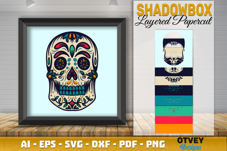 Sugar Skull 3D Shadowbox Layered Papercut