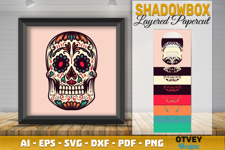 Sugar Skull 3D Shadowbox Layered Papercut