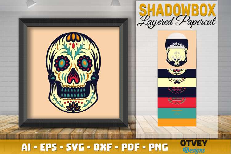 Sugar Skull 3D Shadowbox Layered Papercut