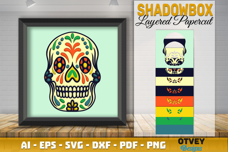 Sugar Skull 3D Shadowbox Layered Papercut