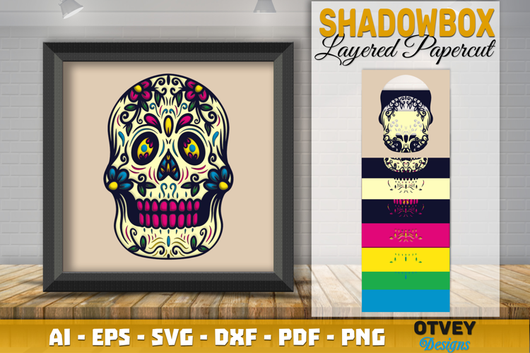 Sugar Skull 3D Shadowbox Layered Papercut