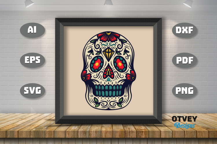 Sugar Skull 3D Shadowbox Layered Papercut