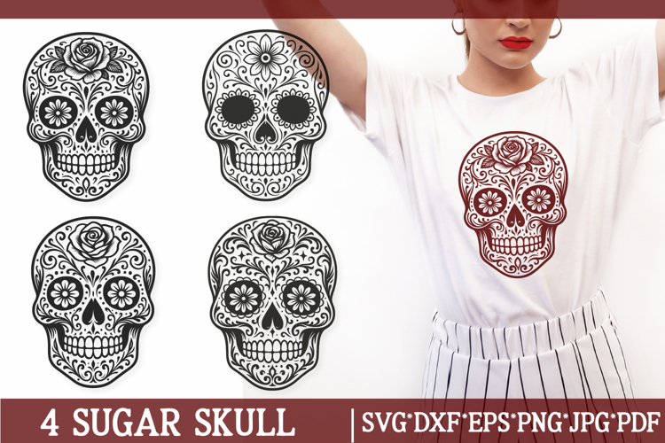 Sugar Skull SVG Files | Floral Day of the Dead 4 Designs