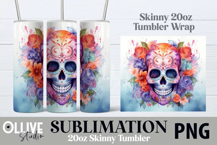 Halloween Floral Skull 20oz Tumbler Wrap PNG