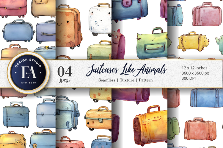 Suitcases Styled as Cute Little Animals Digital Paper