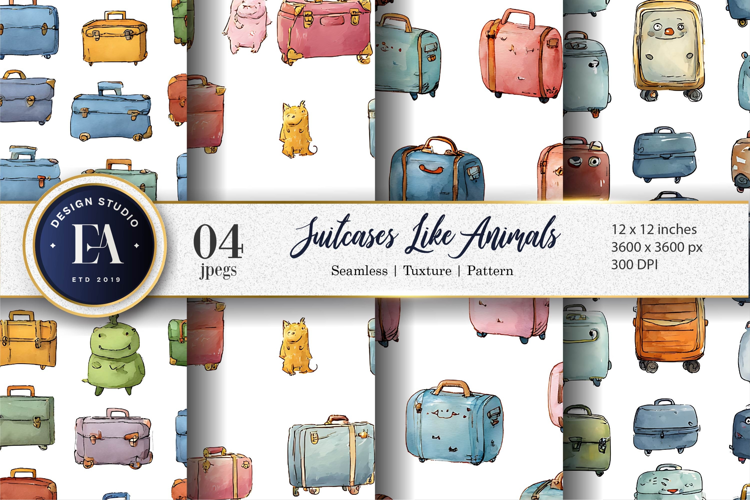 Animal Shaped Suitcases Seamless Pattern Digital Paper